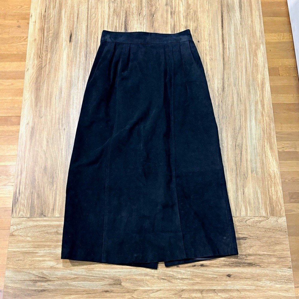 Alcott & Andrews Vtg Black 100% Lambsuede Straight Midi Skirt Sz 4
